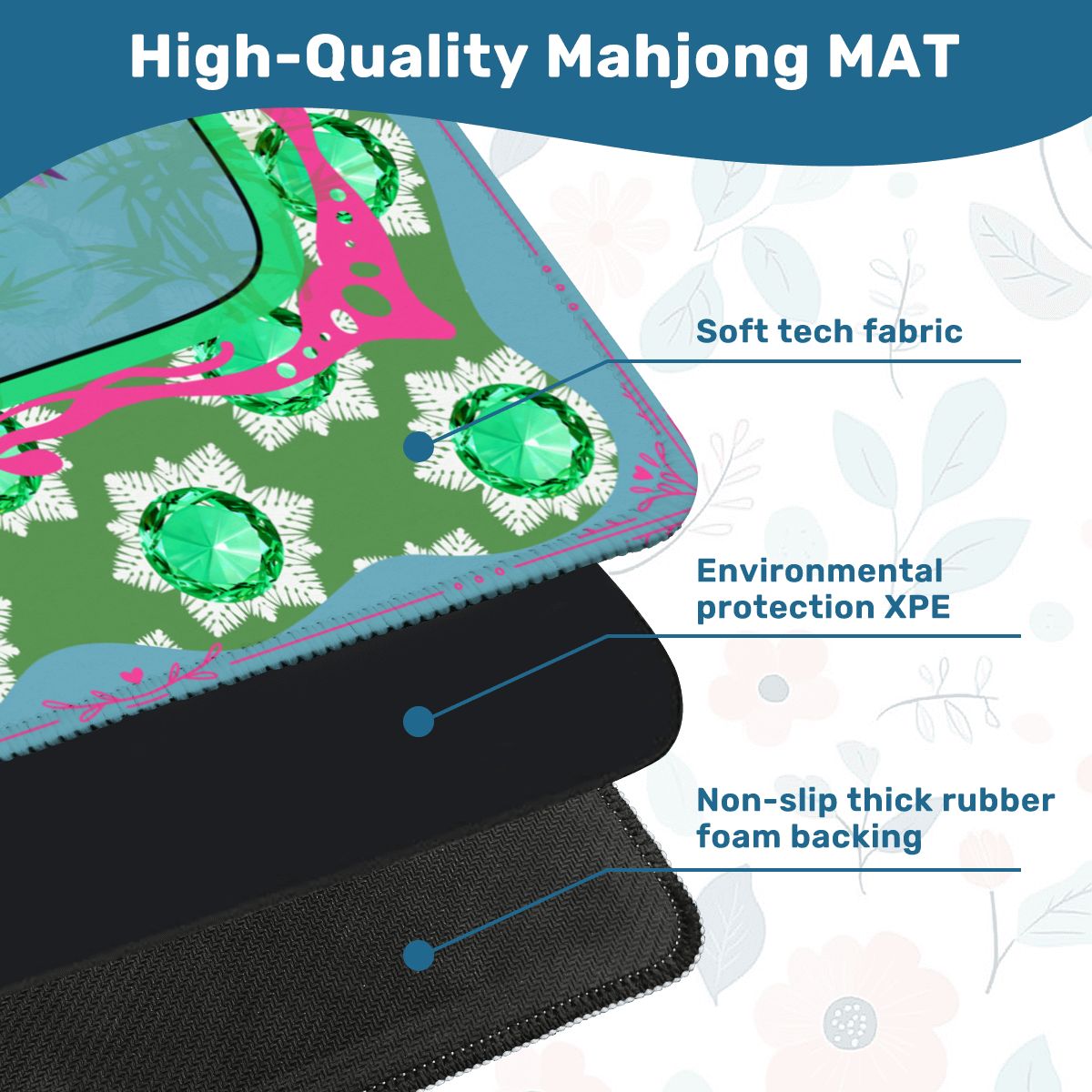 Emerald Mahjong Mat, Flutterbird Mat, Preppy Pink, Green Blue Floral
