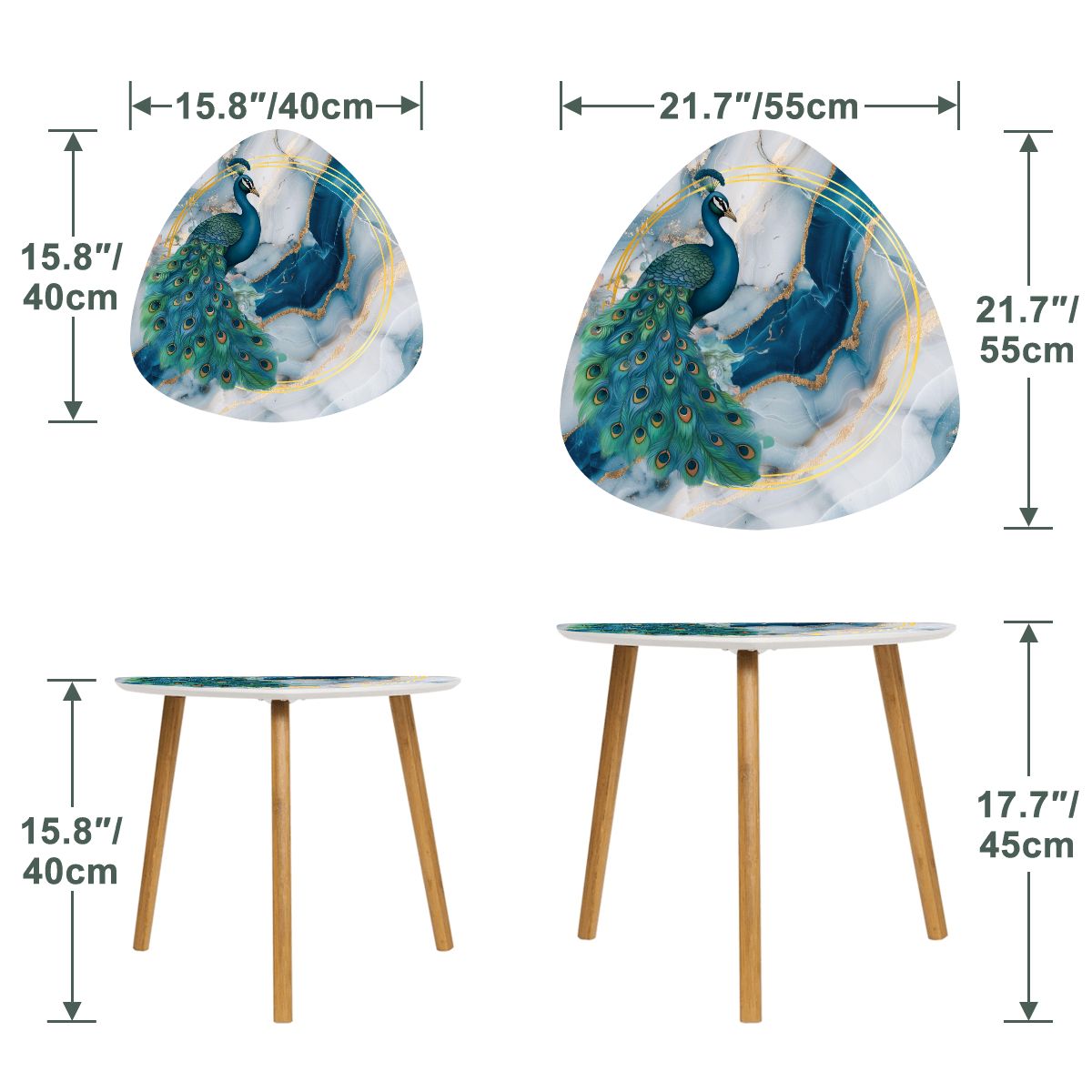 Elegant Peacock Blue Lagoon Modern Nesting Tables Set of 2