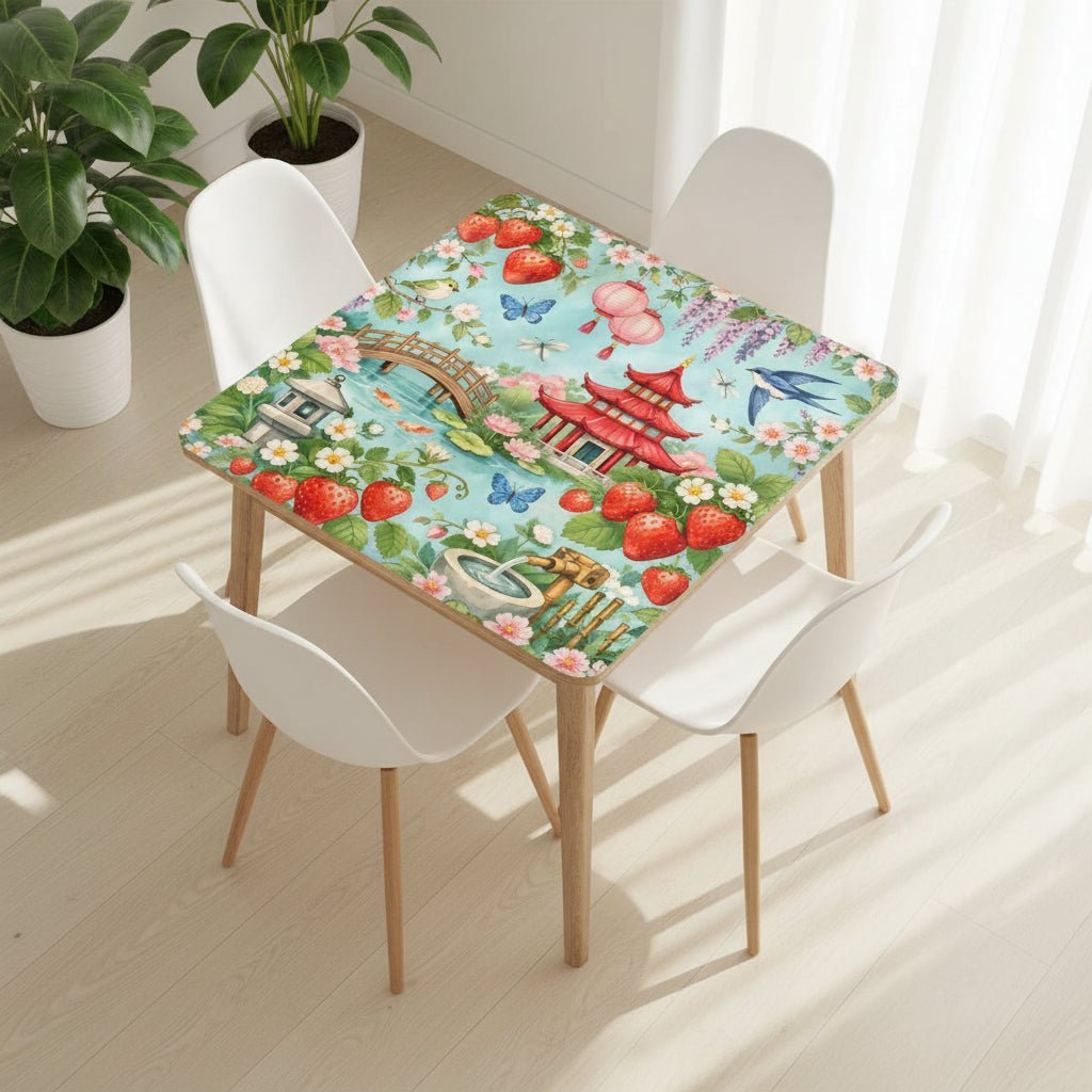 Strawberry Pagoda Garden Watercolor Mahjong Mat