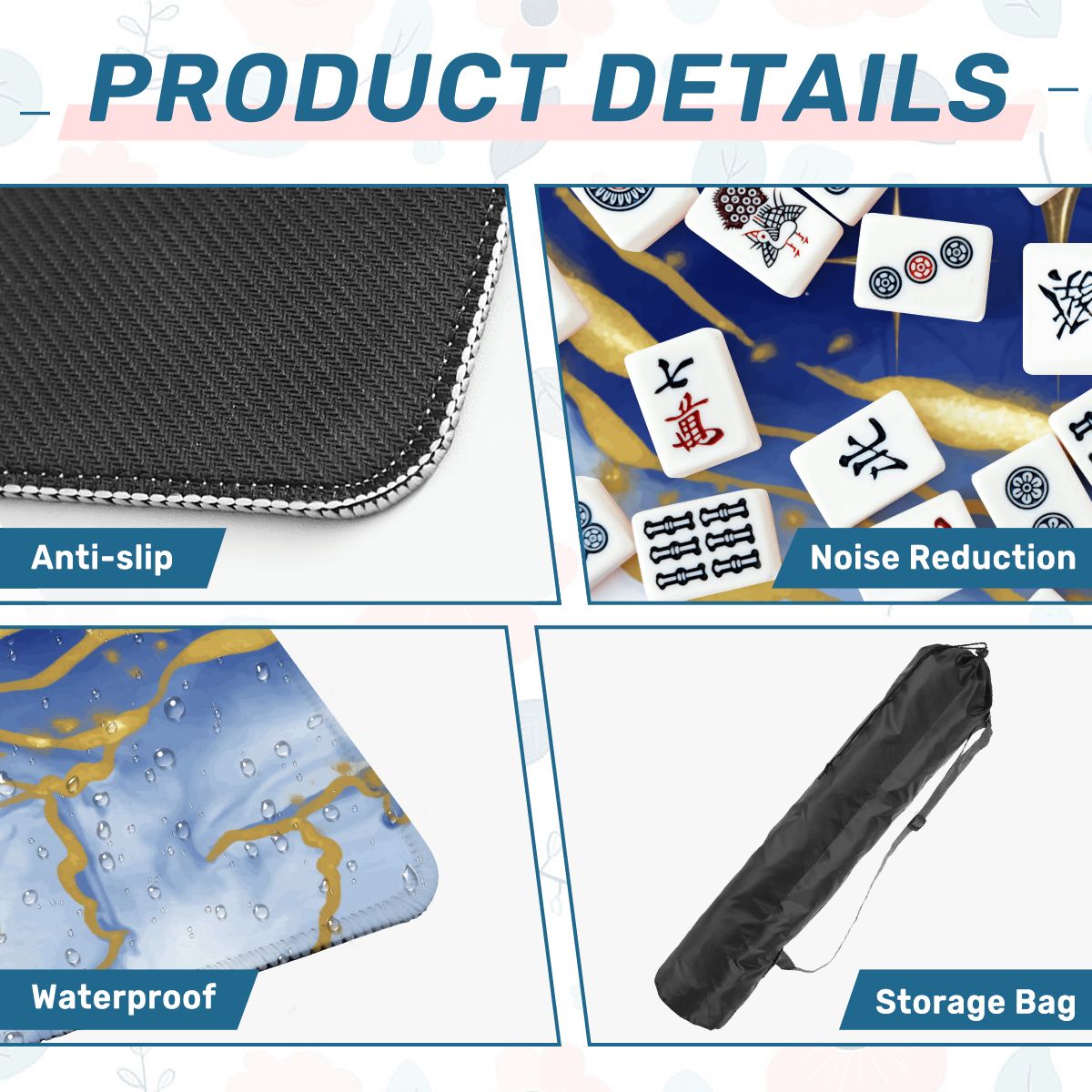 Into The Mystic Marbled Blue Gold Mahjong Mat