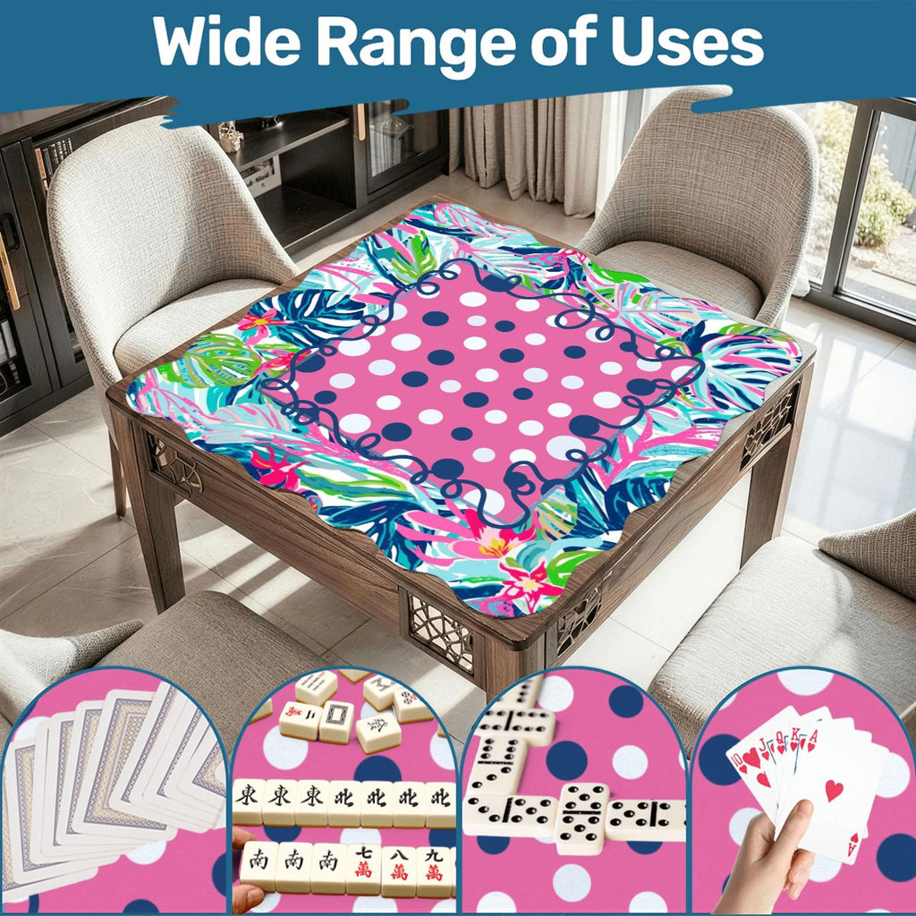 Preppy Whimsical Pastel Polka Dots Scalloped Mahjong Mat