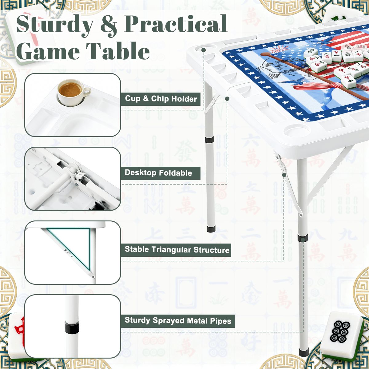 Portable Travel All Americana Mahjong Mat And Foldable Mahjong Table