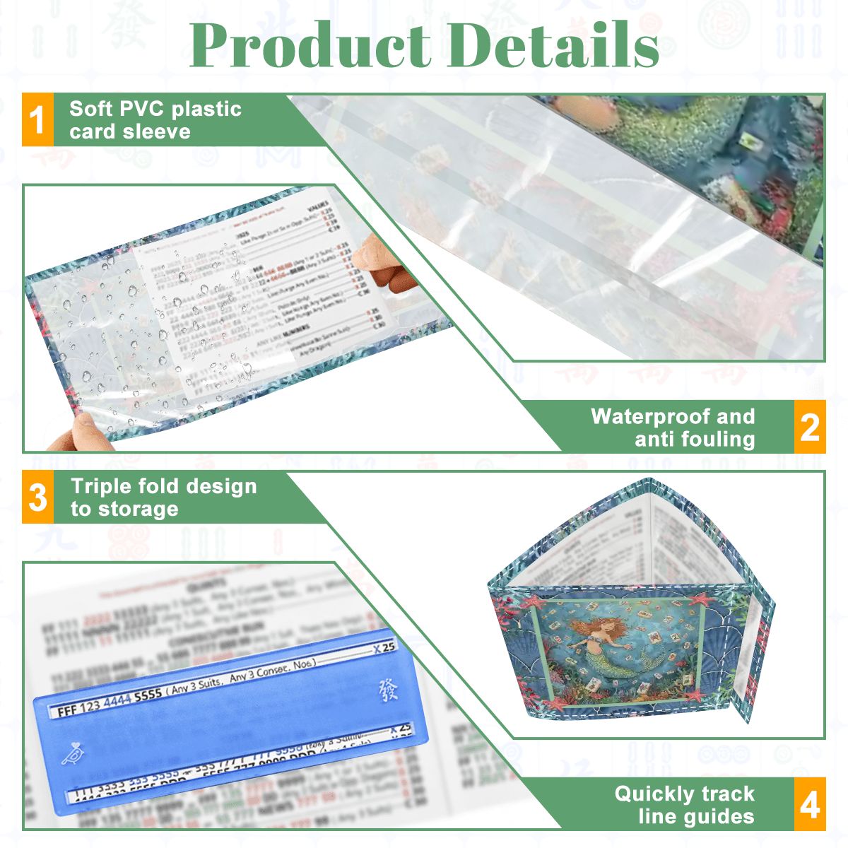 Under The Sea Mermaid Designed 4 Mahjong Card Holder with Line Finder