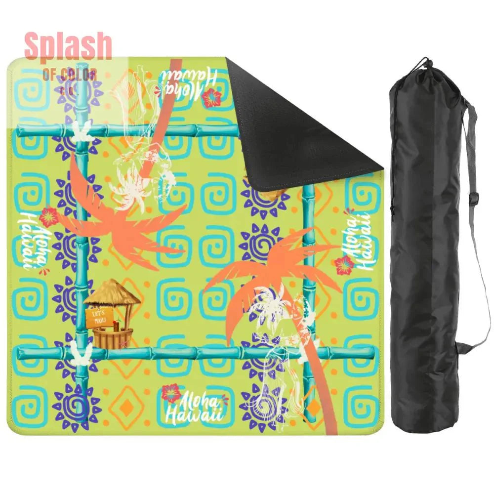 Aloha Hawaii Mahjong Mat Fun Whimsical Lime Green Orange Polynesian Mahj Mat