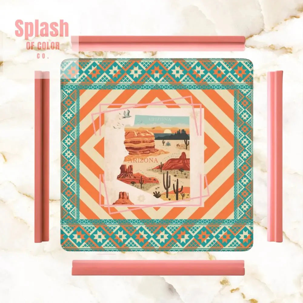 Arizona Southwest Whimsical Orange, Teal, Splash Of Pink State Mahjong Mat