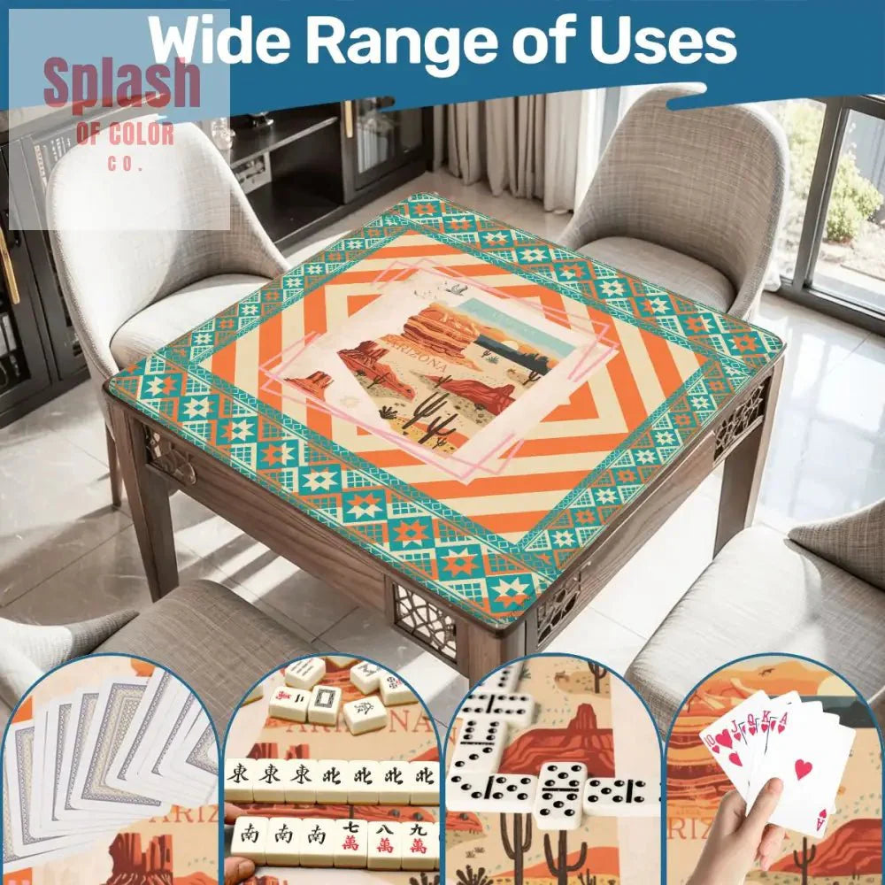 Arizona Southwest Whimsical Orange, Teal, Splash Of Pink State Mahjong Mat