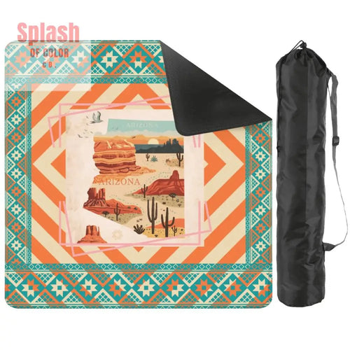 Arizona Southwest Whimsical Orange, Teal, Splash Of Pink State Mahjong Mat