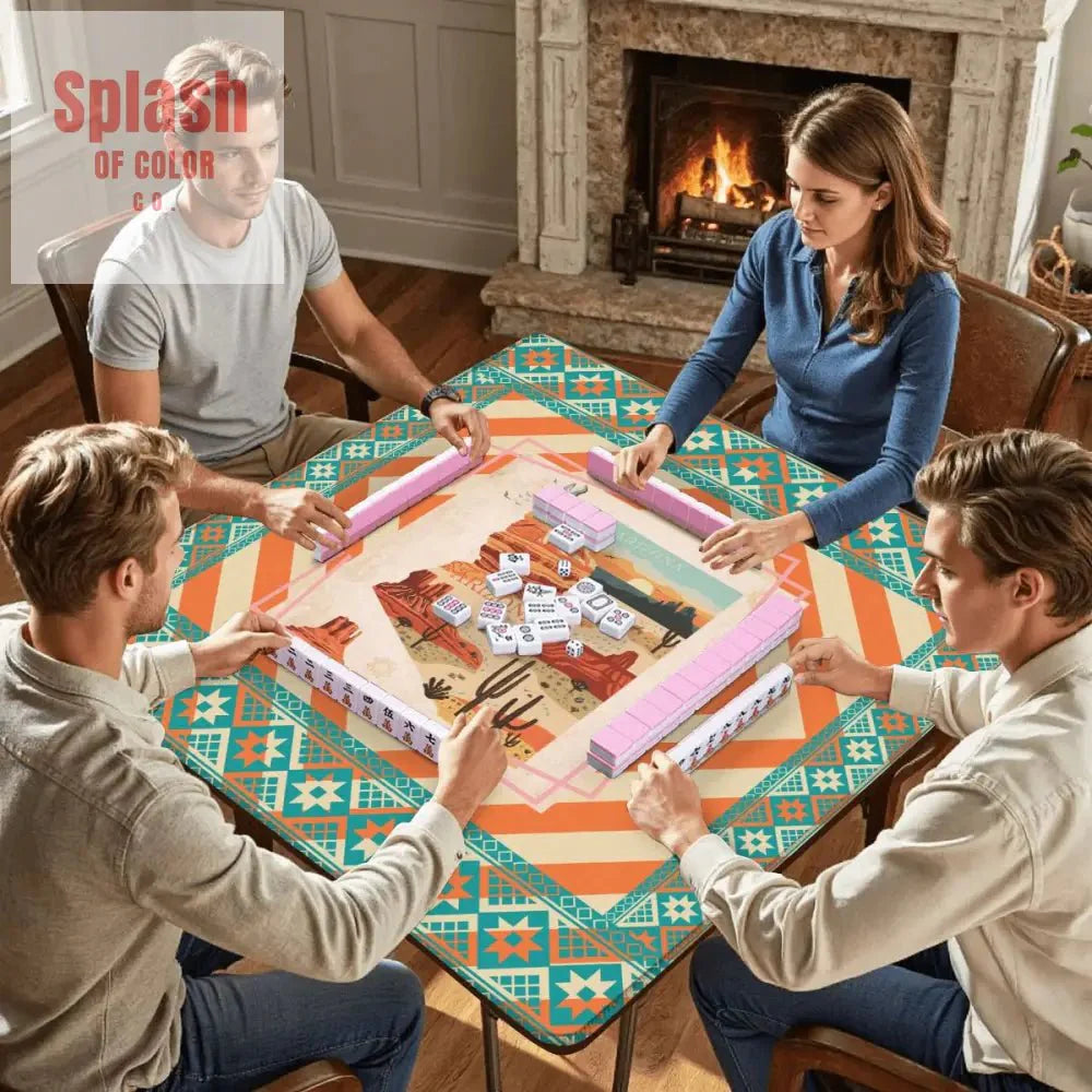 Arizona Southwest Whimsical Orange, Teal, Splash Of Pink State Mahjong Mat