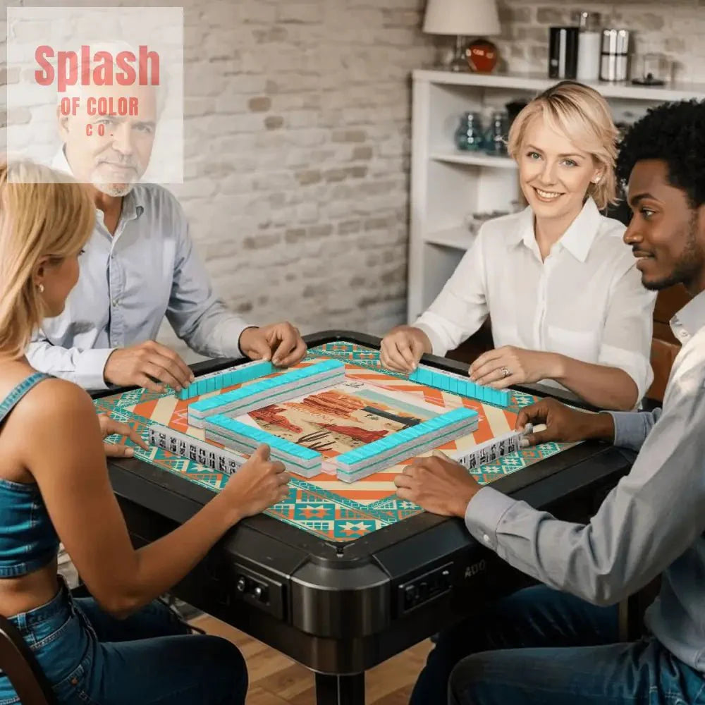 Arizona Southwest Whimsical Orange, Teal, Splash Of Pink State Mahjong Mat