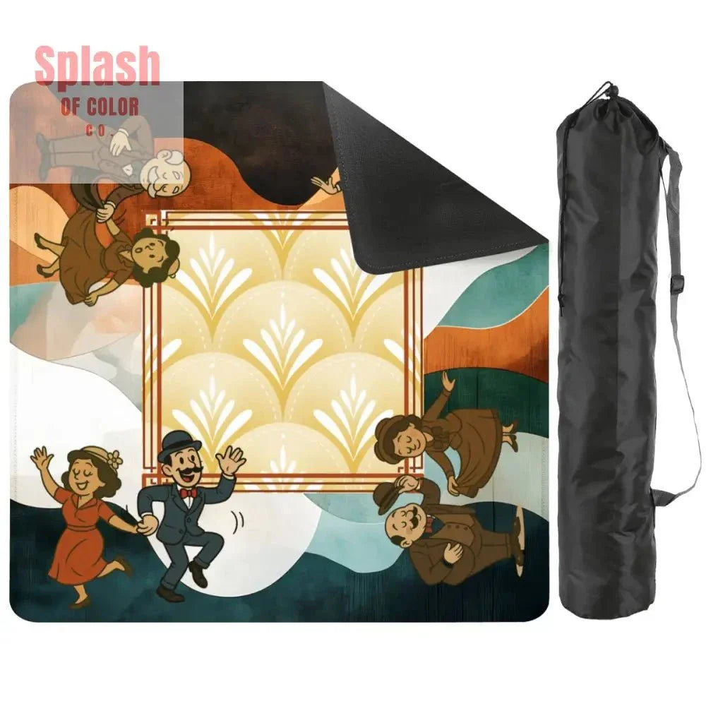 Art Deco Mahjong Mat With Whimsical Playful Couples