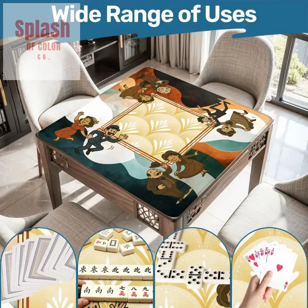 Art Deco Mahjong Mat With Whimsical Playful Couples
