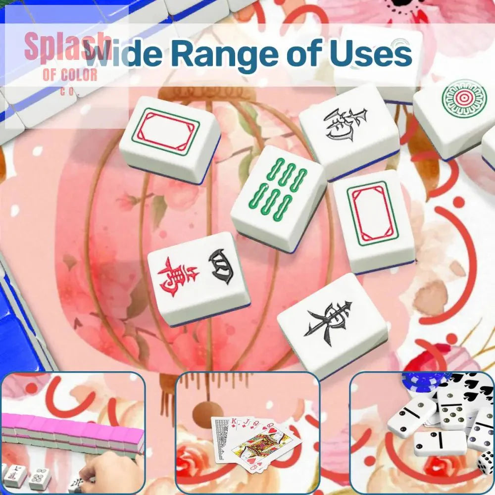 Asian Chinese Blossom, Watercolor Floral Pretty Mahjong Mat