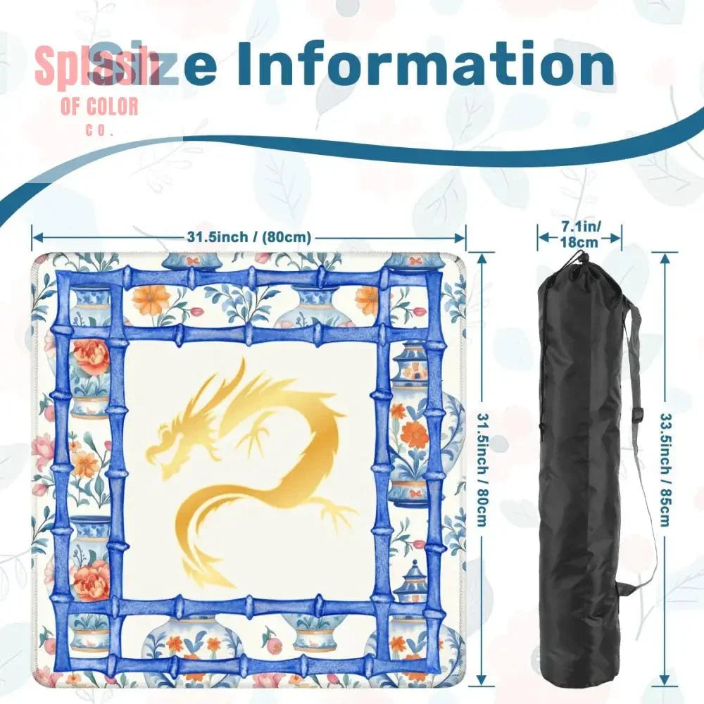 Asian Dragon Chinoiserie Designed Blue White, Mahjong Mat