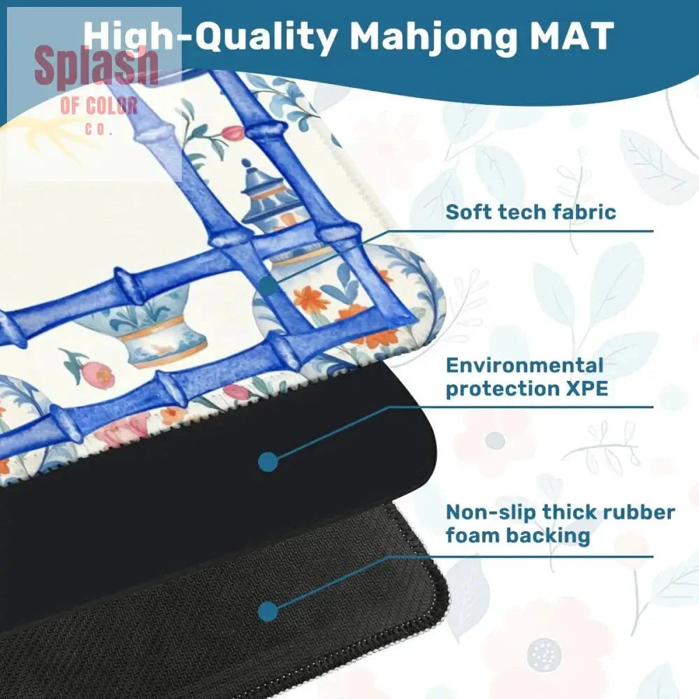Asian Dragon Chinoiserie Designed Blue White, Mahjong Mat
