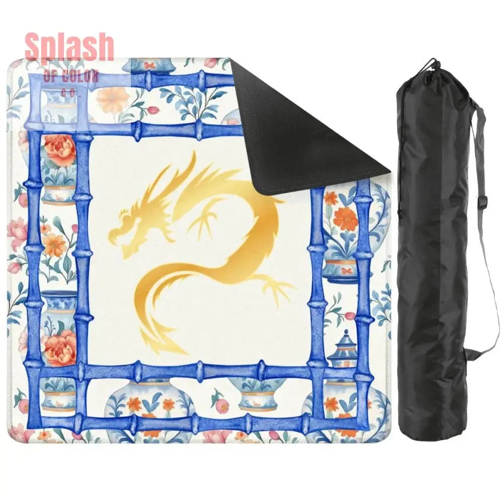Asian Dragon Chinoiserie Designed Blue White, Mahjong Mat