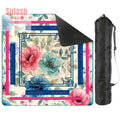 Asian Floral Mahjong Mat, Instructional Pink, Aqua, Blue Mahj Game Mat