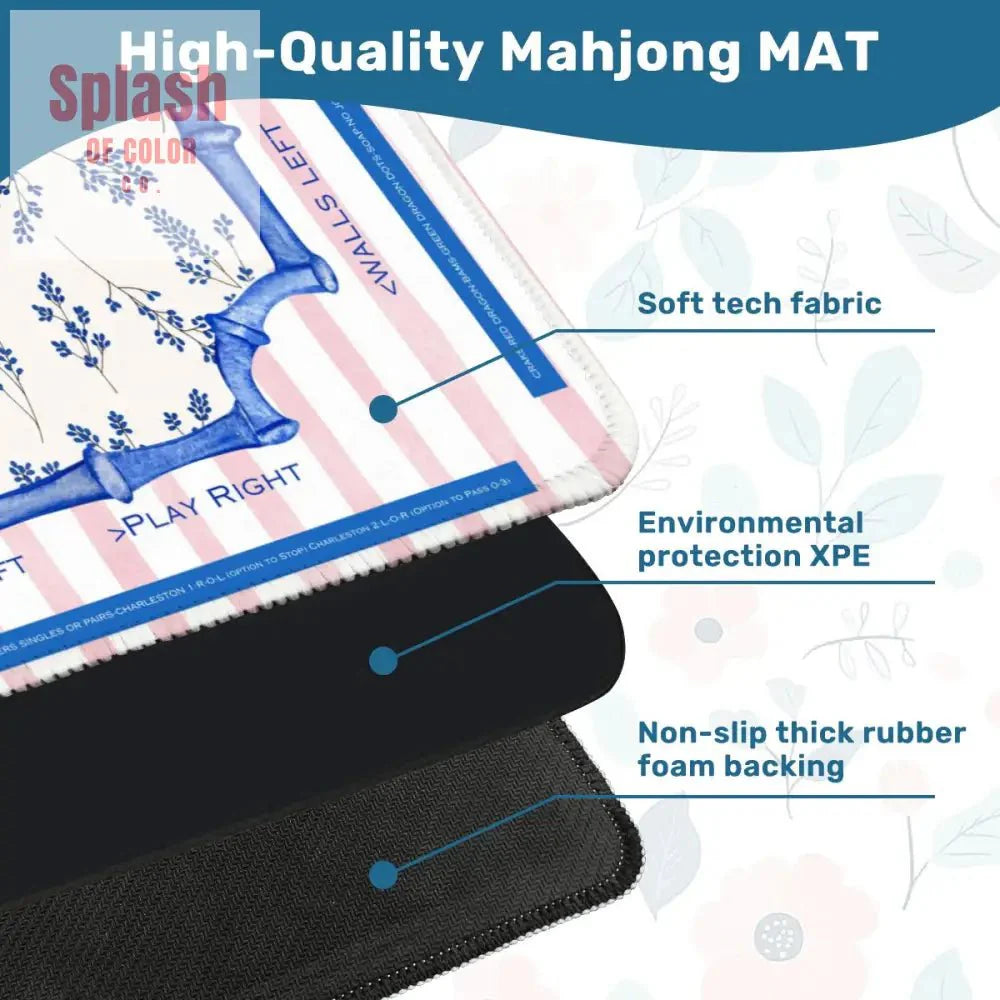 Asian Floral Mahjong Mat Learning Mat With Instructions Preppy Pink Striped