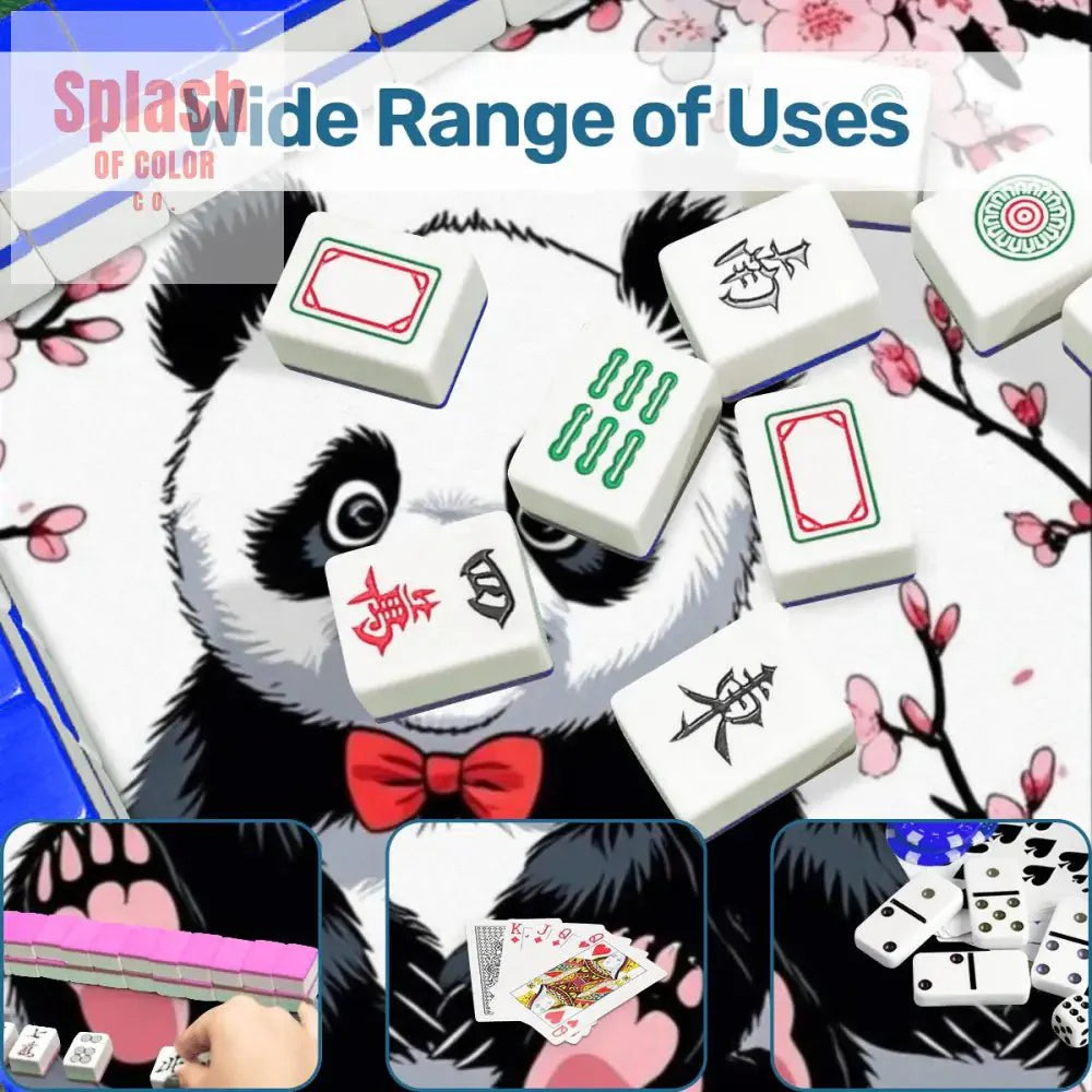 Asian Panda Bear Black Pink Cherry Blossom Mahjong Mat