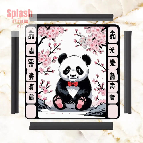 Asian Panda Bear Black Pink Cherry Blossom Mahjong Mat