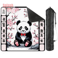 Asian Panda Bear Black Pink Cherry Blossom Mahjong Mat