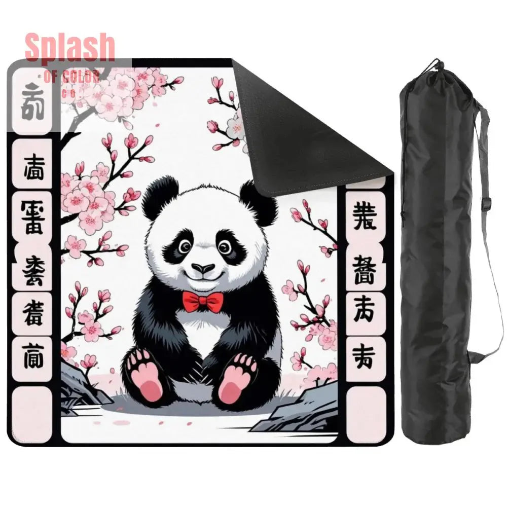 Asian Panda Bear Black Pink Cherry Blossom Mahjong Mat