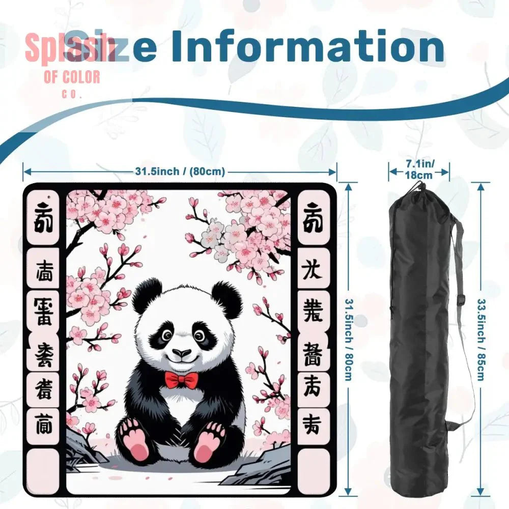 Asian Panda Bear Black Pink Cherry Blossom Mahjong Mat