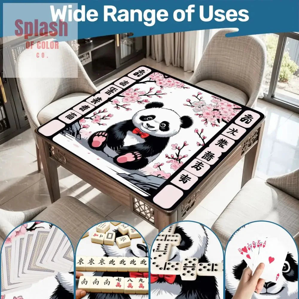 Asian Panda Bear Black Pink Cherry Blossom Mahjong Mat