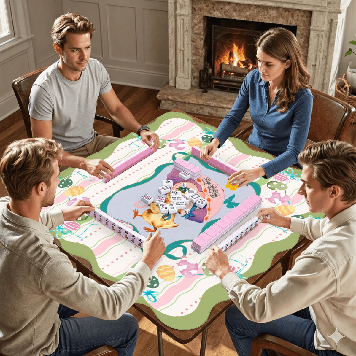 Spring Easter Chic  Scalloped Mahjong Mat