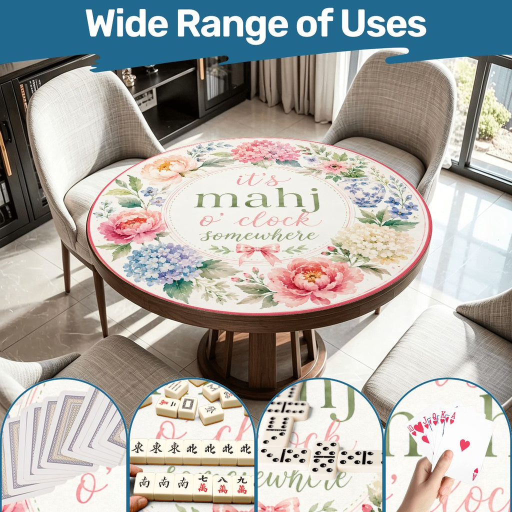 It's Mahj O'Clock Somewhere Floral Round Mahjong Mat