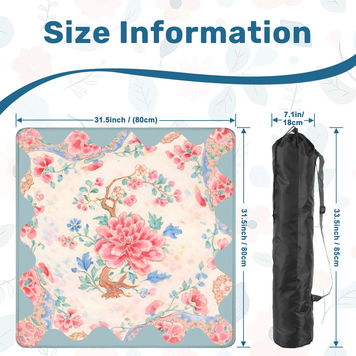 Famille Rose Pink Peony, Baby Blue Floral Chinoiserie Mahjong Mat