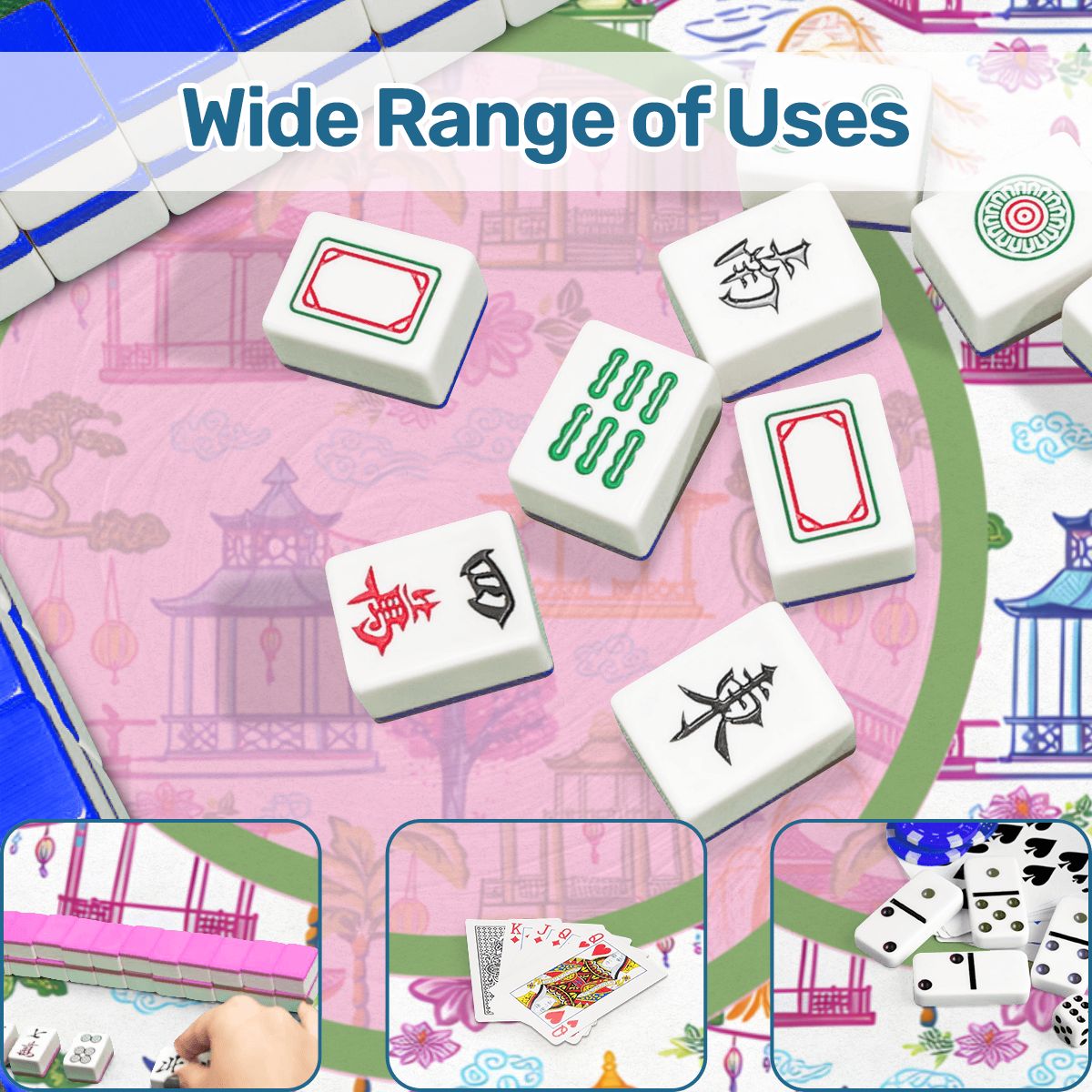 Asian Chinoiserie Gardens, Pagoda, Lantern Lavender And Blue Mahjong Mat