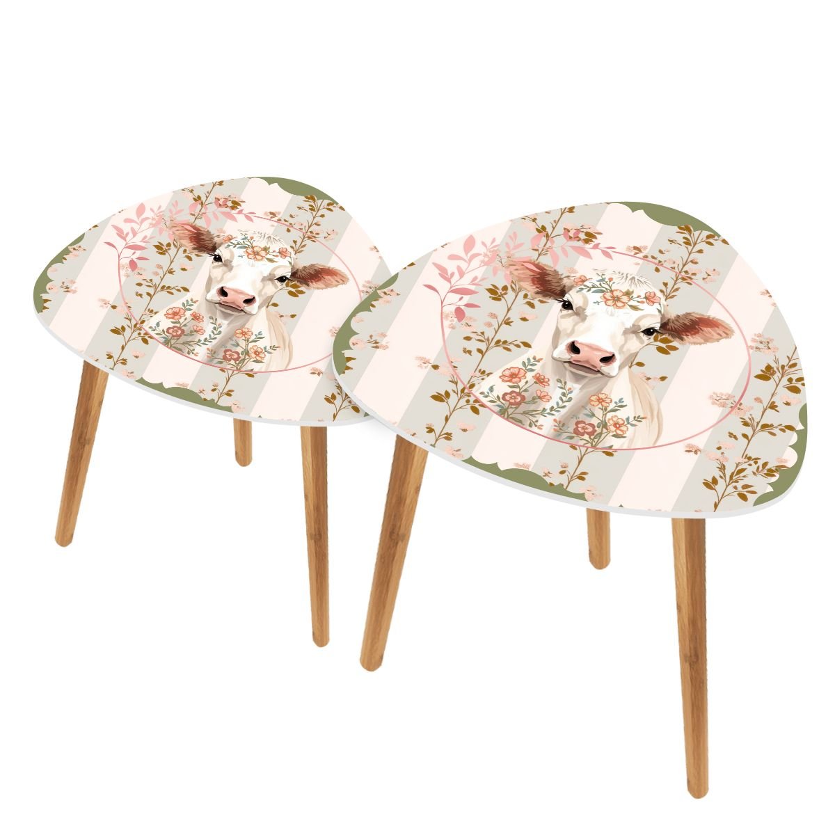 Country Farmhouse, Floral Cow Preppy Garden Room Modern Boho Nesting Tables