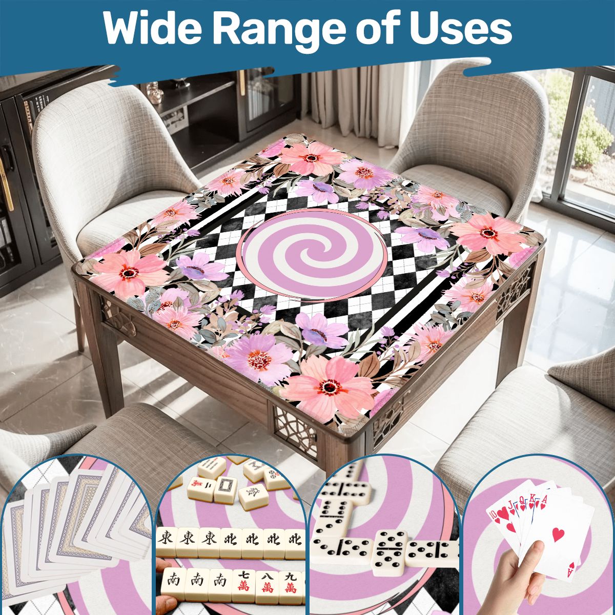 Harlequin Romance Floral Preppy Mahjong Mat