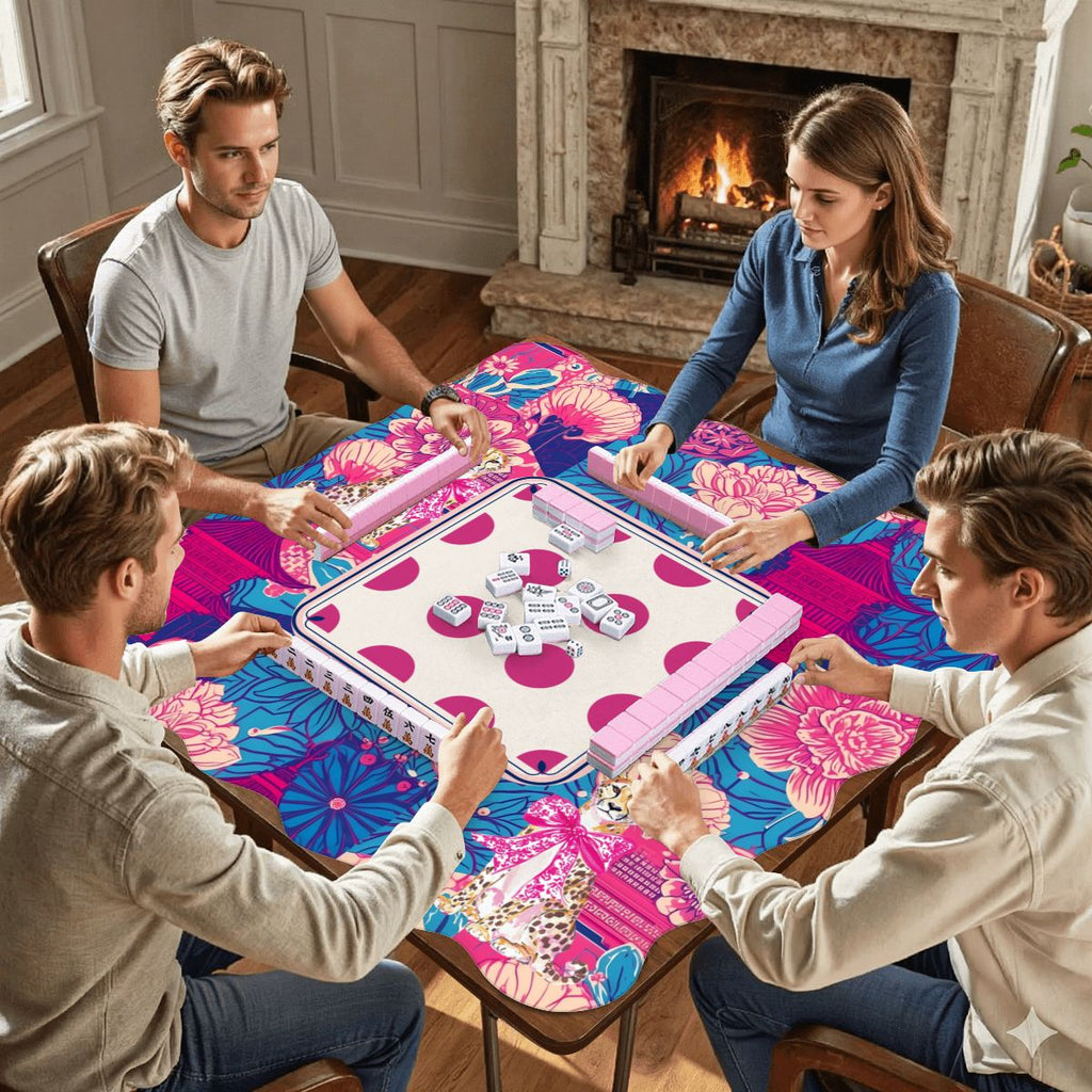 Scalloped Mahjong Mat Cheetah Dynasty Pink Pagoda