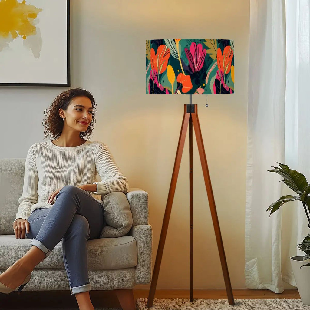 Grand Bohemian Modern Tripod Floor Lamp Orange, Teal, Yellow Fuchsia