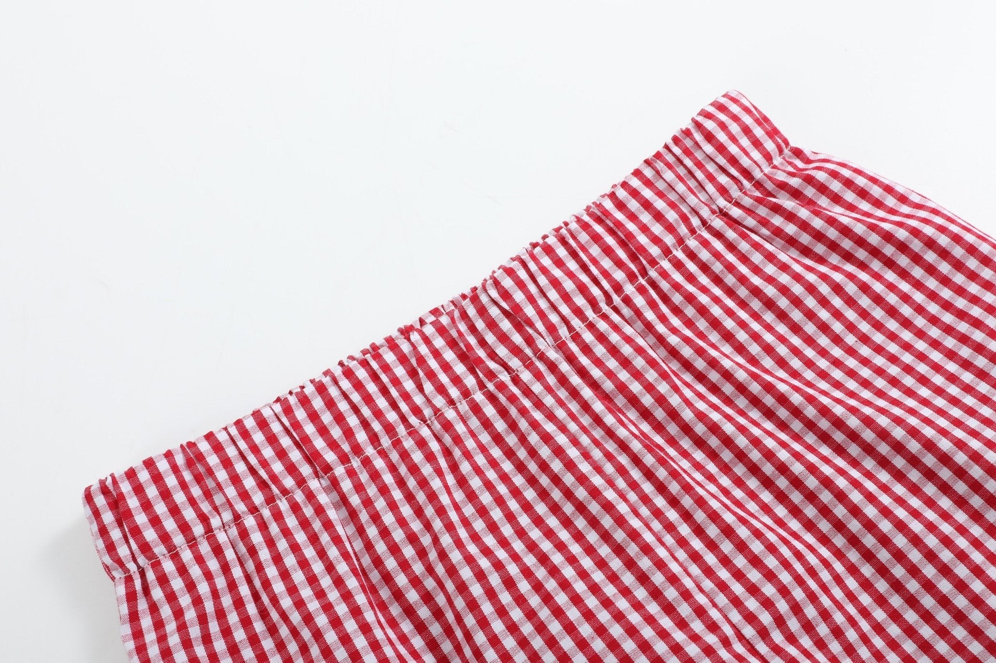 Baseball Smocked Shirt and Red Gingham Shorts Set