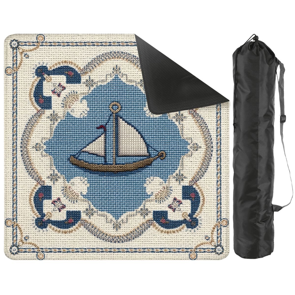 The Sea Is Calling And I Must Go Nautical Faux Needlepoint Mahjong Mat