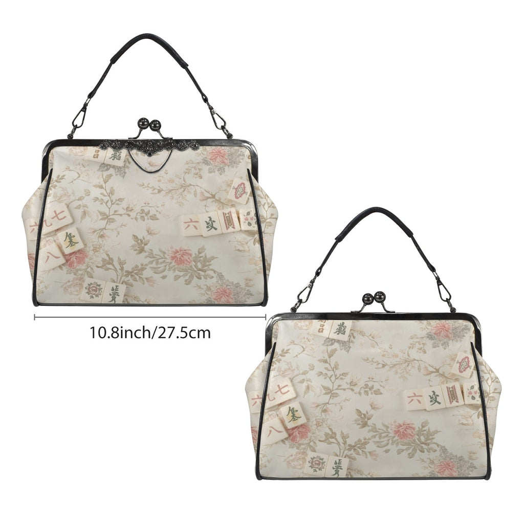 Vintage Floral Mahjong Lover Preppy Kisslock Crossbody Shoulder Bag