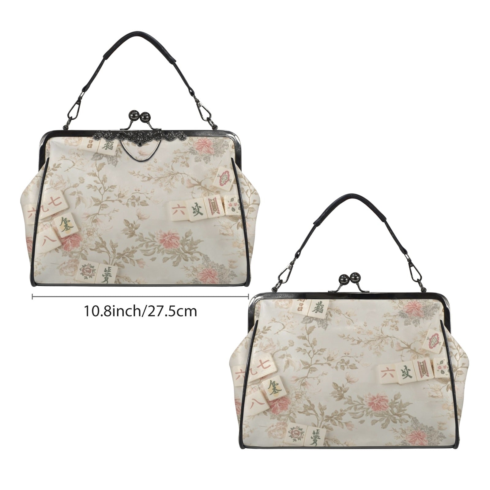 Vintage Floral Mahjong Lover Preppy Kisslock Crossbody Shoulder Bag