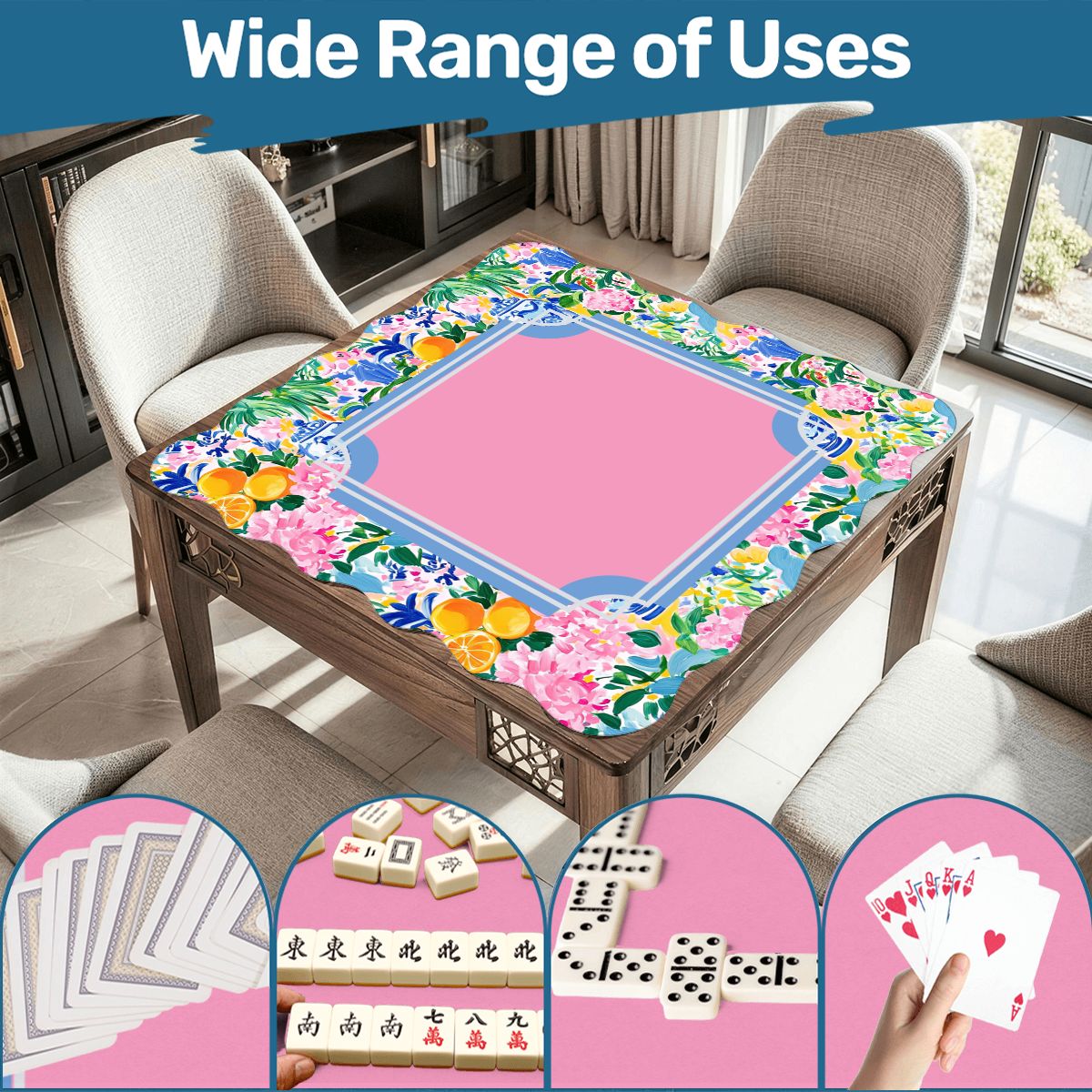 Floral Chinoiserie Preppy Pastel Scalloped Mahjong Mat