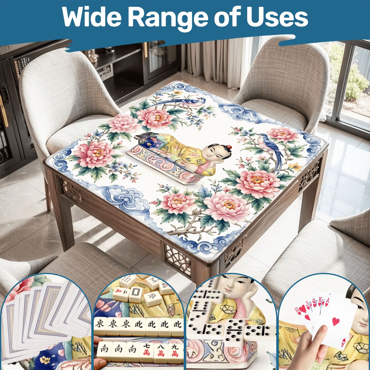 Opium Headrest Chinoiserie Asian Garden Mahjong Mat