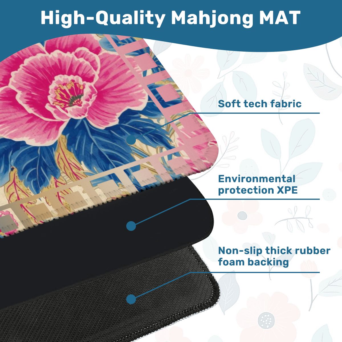 The Secret Garden Floral Pink, Blue Mahjong Mat