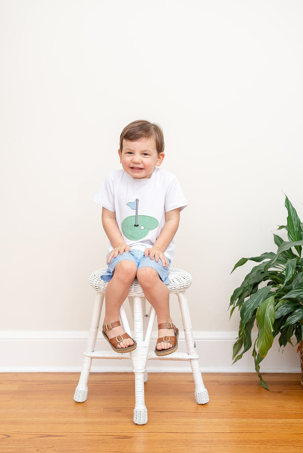 Blue Gingham Golf Hole Shirt and Boy Shorts Set