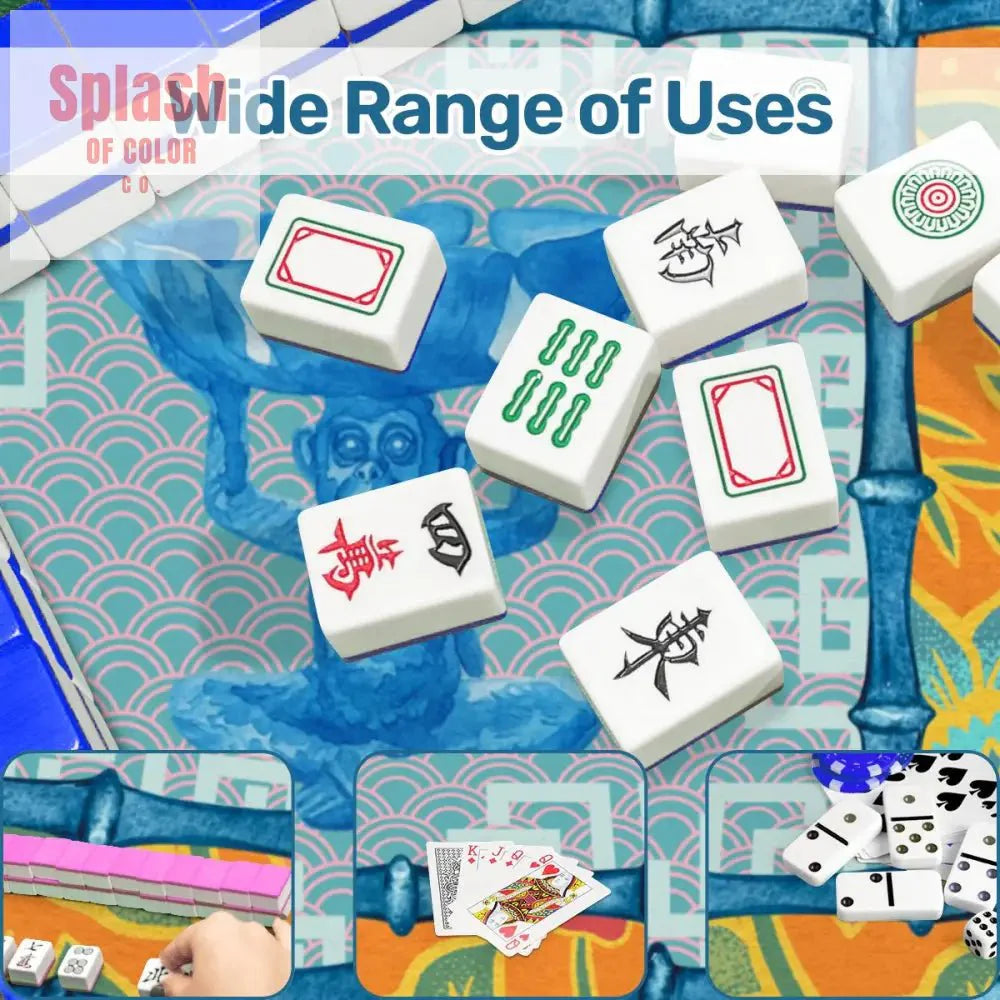 Blue, Orange Floral Monkey Chinoiserie Whimsical Mahjong Mat