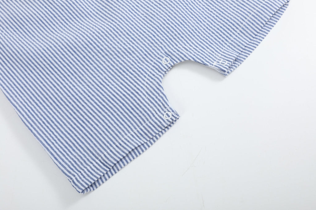 Blue Seersucker Baseball Smocked Shortalls