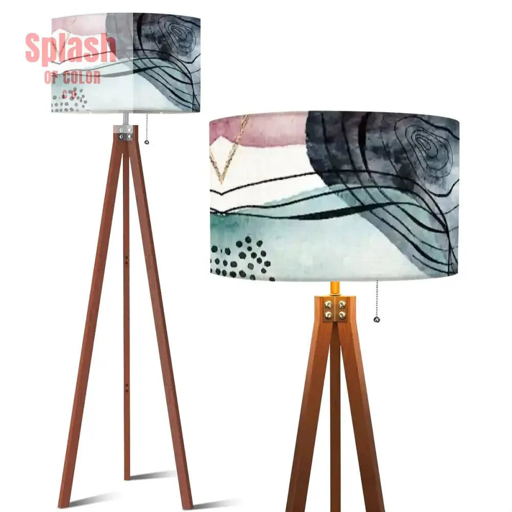 Bohemian Watercolor Blue, Blush Abstract Modern Tripod Floor Lamp