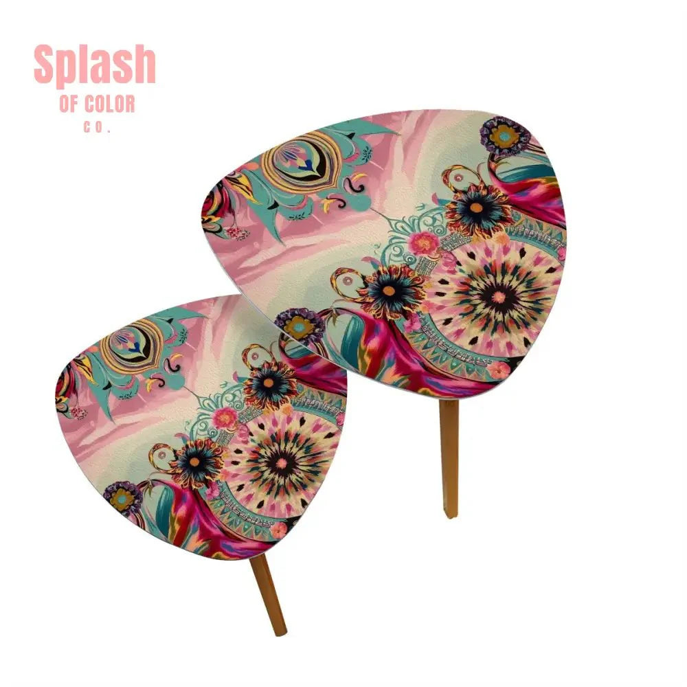 Bohemian Watercolor Bejeweled Tones Fusia Pink, Blue Boho Nesting Tables