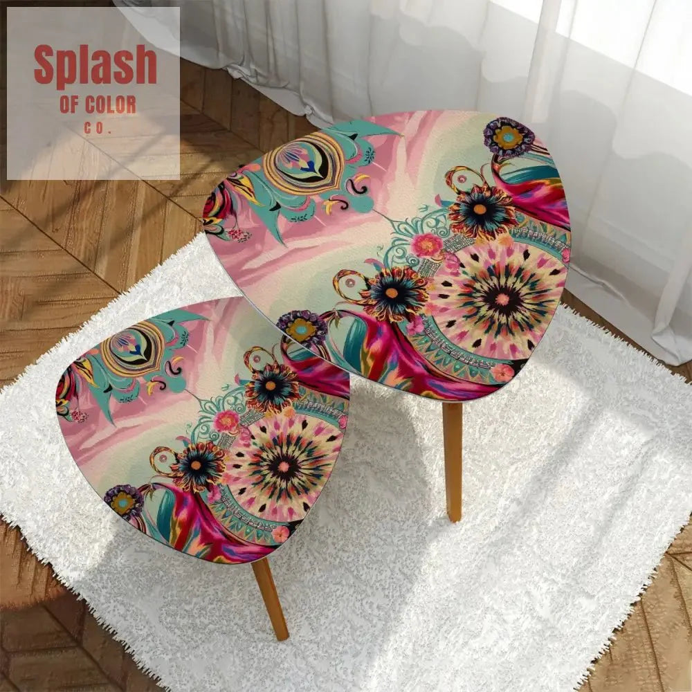 Bohemian Watercolor Bejeweled Tones Fusia Pink, Blue Boho Nesting Tables