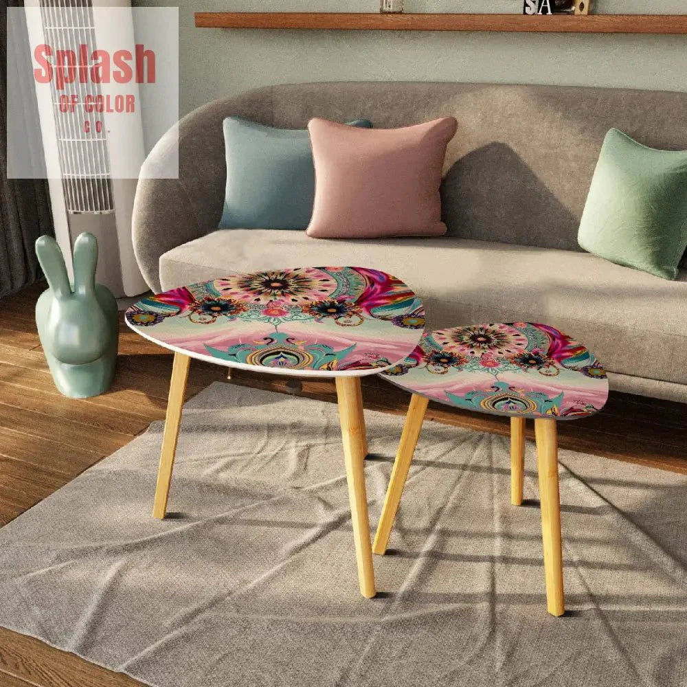 Bohemian Watercolor Bejeweled Tones Fusia Pink, Blue Boho Nesting Tables