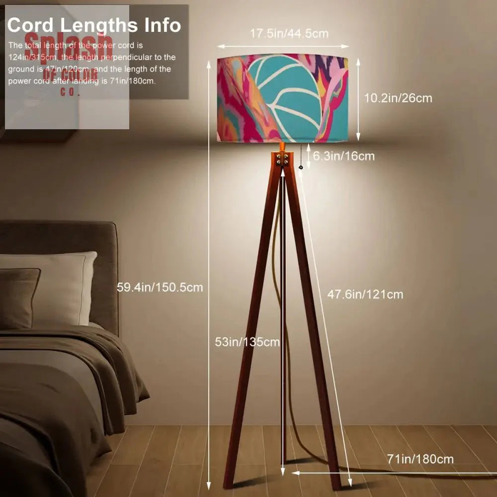 Boho Style Whimsical Watercolor Fusia Pink Teal Modern Tripod Floor Lamp